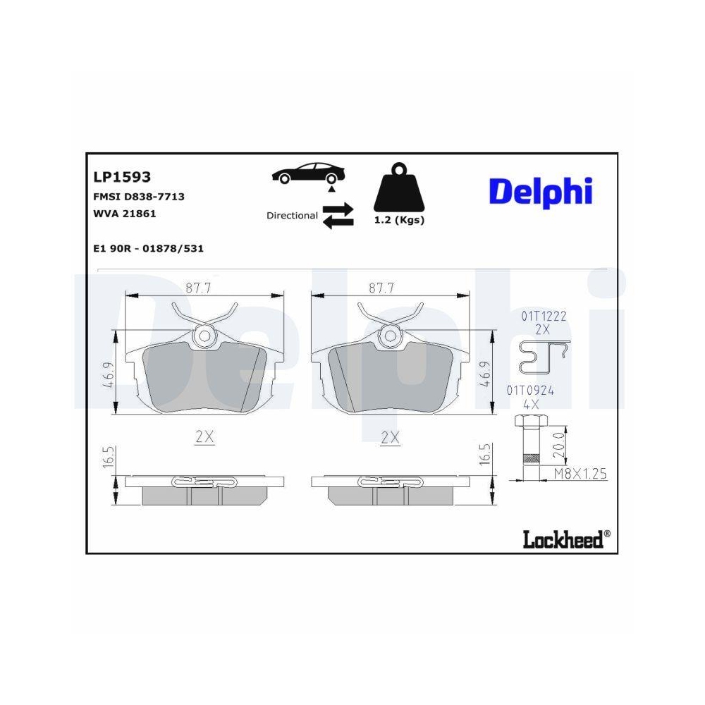 DELPHI LP1593 Bremsbelagsatz, Scheibenbremse f&uuml;r MITSUBISHI VOLVO PROTON SMART