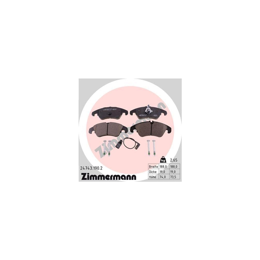 Bremsbelagsatz, Scheibenbremse ZIMMERMANN 24743.190.2 f&uuml;r VAG AUDI (FAW)