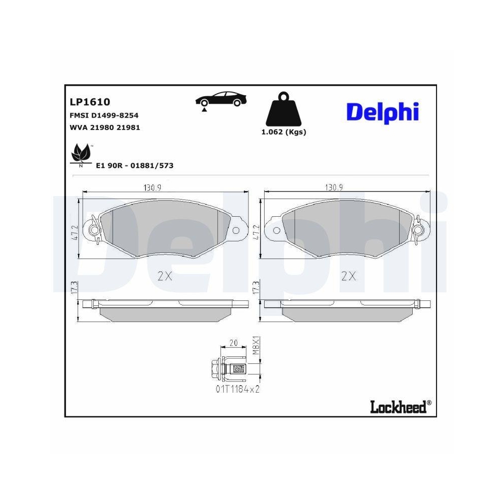 DELPHI LP1610 Bremsbelagsatz, Scheibenbremse f&uuml;r CITRO&Euml;N NISSAN PEUGEOT RENAULT