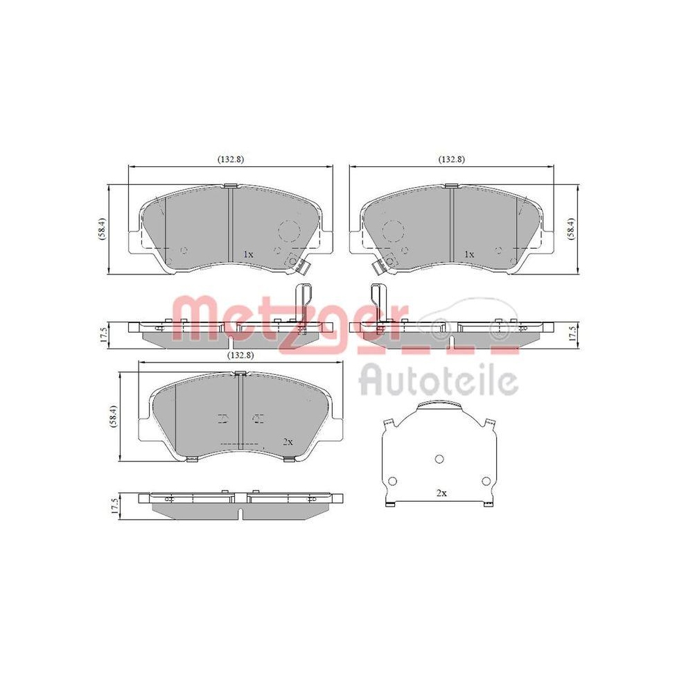Bremsbelagsatz, Scheibenbremse METZGER 1170918 f&uuml;r KIA, Vorderachse