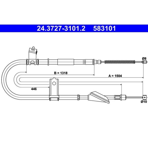 Seilzug, Feststellbremse ATE 24.3727-3101.2 f&uuml;r HYUNDAI, hinten links