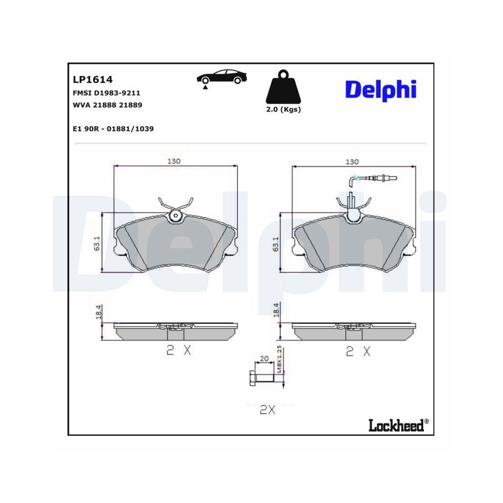 DELPHI LP1614 Bremsbelagsatz, Scheibenbremse f&uuml;r RENAULT, Vorderachse