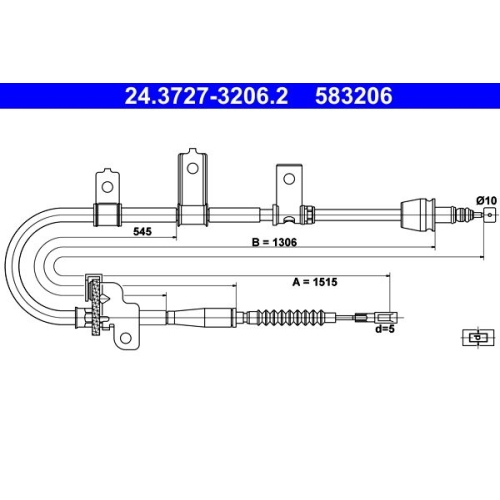 Seilzug, Feststellbremse ATE 24.3727-3206.2 f&uuml;r KIA, hinten links