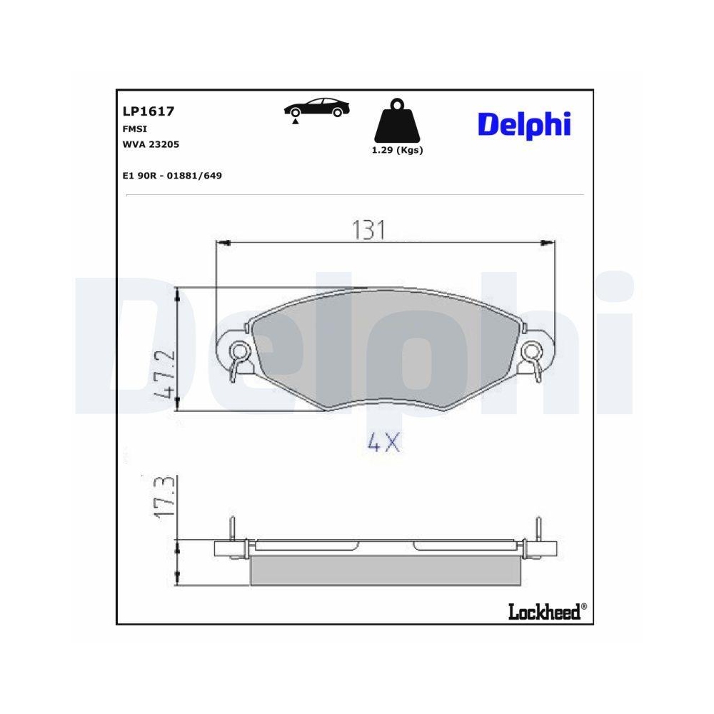 DELPHI LP1617 Bremsbelagsatz, Scheibenbremse f&uuml;r PEUGEOT, Vorderachse