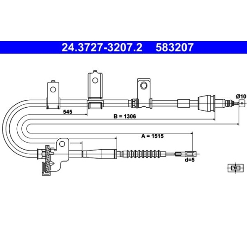 Seilzug, Feststellbremse ATE 24.3727-3207.2 f&uuml;r KIA, hinten rechts