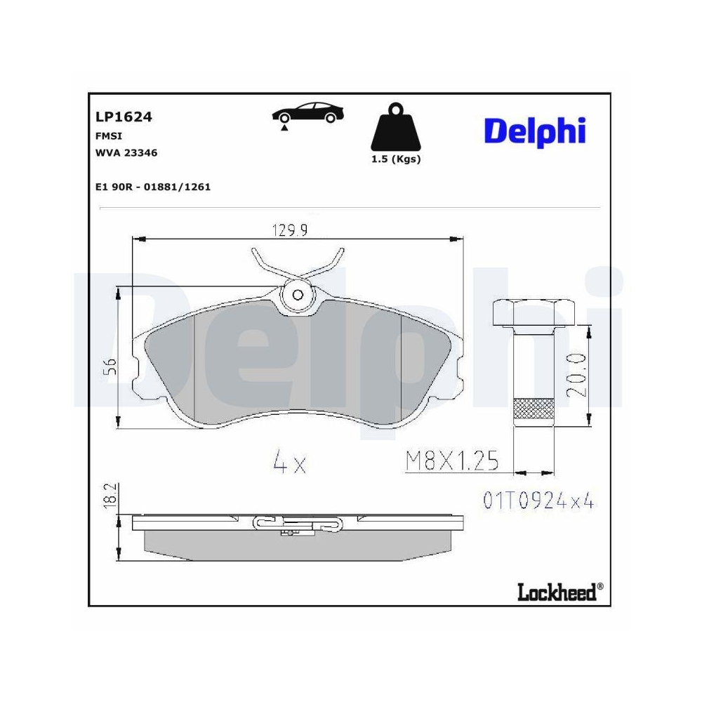 DELPHI LP1624 Bremsbelagsatz, Scheibenbremse f&uuml;r CITRO&Euml;N PEUGEOT, Vorderachse