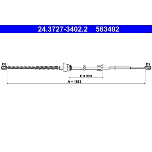 Seilzug, Feststellbremse ATE 24.3727-3402.2 f&uuml;r SKODA VAG, hinten