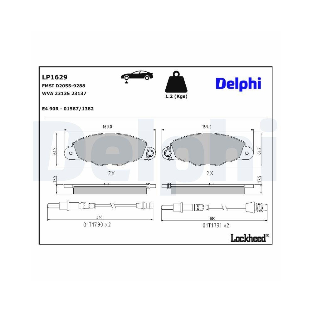 DELPHI LP1629 Bremsbelagsatz, Scheibenbremse f&uuml;r CITRO&Euml;N, Vorderachse