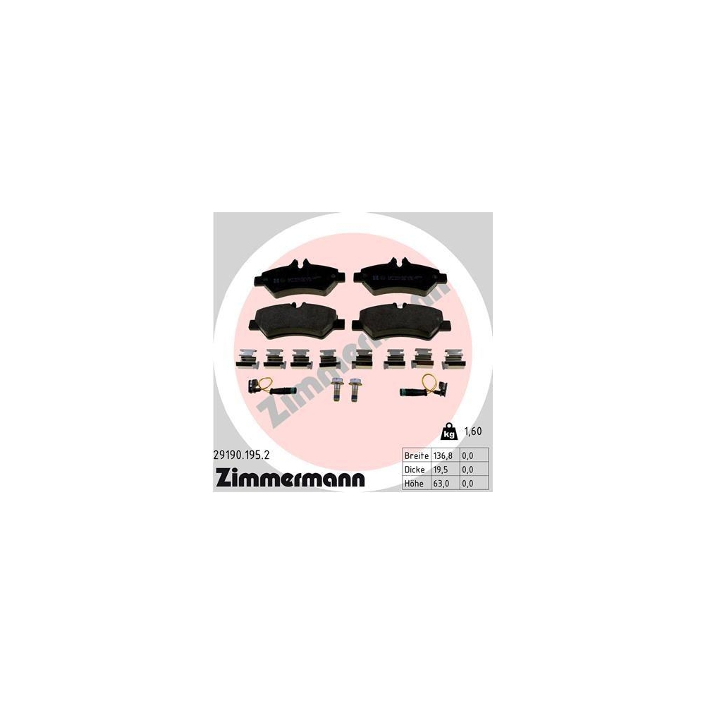 Bremsbelagsatz, Scheibenbremse ZIMMERMANN 29190.195.2 f&uuml;r MERCEDES-BENZ VAG