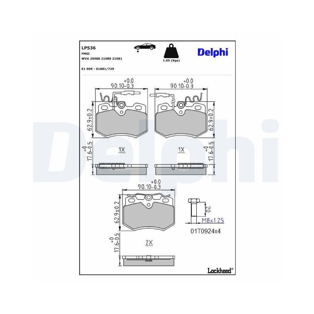 DELPHI LP536 Bremsbelagsatz, Scheibenbremse f&uuml;r PEUGEOT, Vorderachse