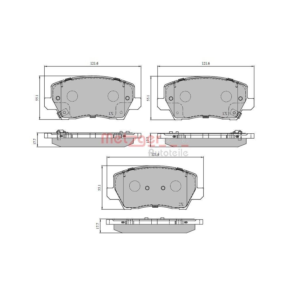 Bremsbelagsatz, Scheibenbremse METZGER 1170930 f&uuml;r KIA, Vorderachse