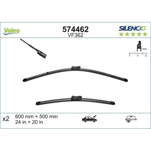 VALEO 574462 Wischblatt SILENCIO FLAT BLADE SET f&uuml;r AUDI PORSCHE SMART, vorne