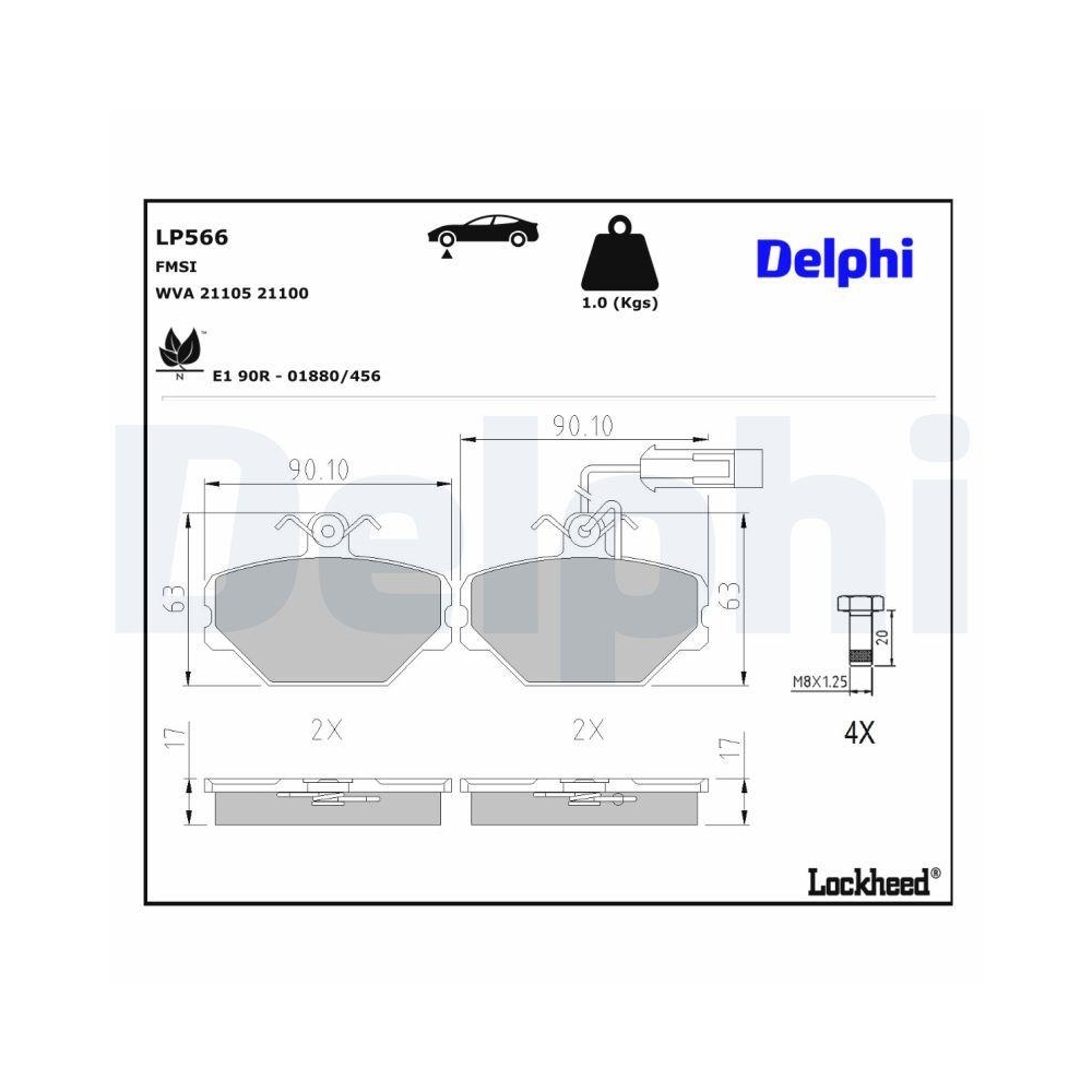 DELPHI LP566 Bremsbelagsatz, Scheibenbremse f&uuml;r FIAT LANCIA, Vorderachse