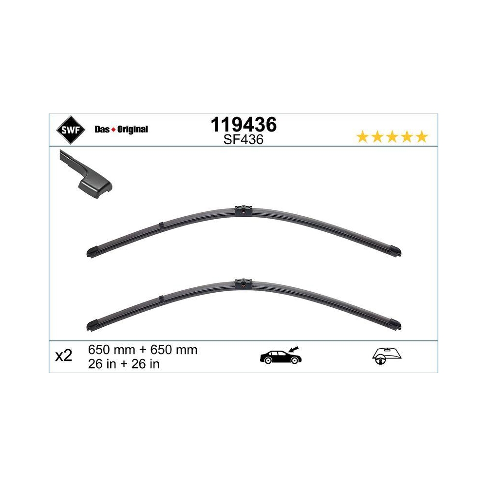 Wischblatt SWF 119436 DAS ORIGINAL SET für PORSCHE VW, vorne