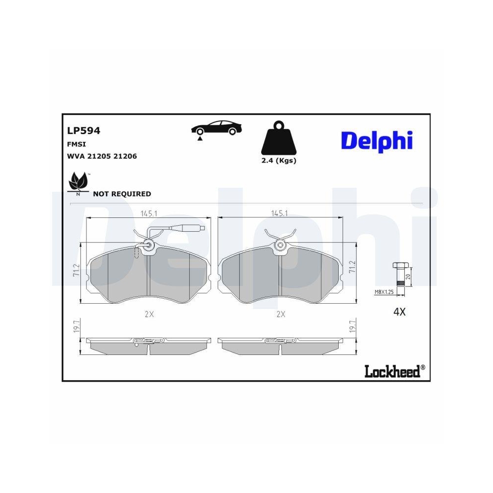 DELPHI LP594 Bremsbelagsatz, Scheibenbremse für ALFA ROMEO CITROËN FIAT PEUGEOT