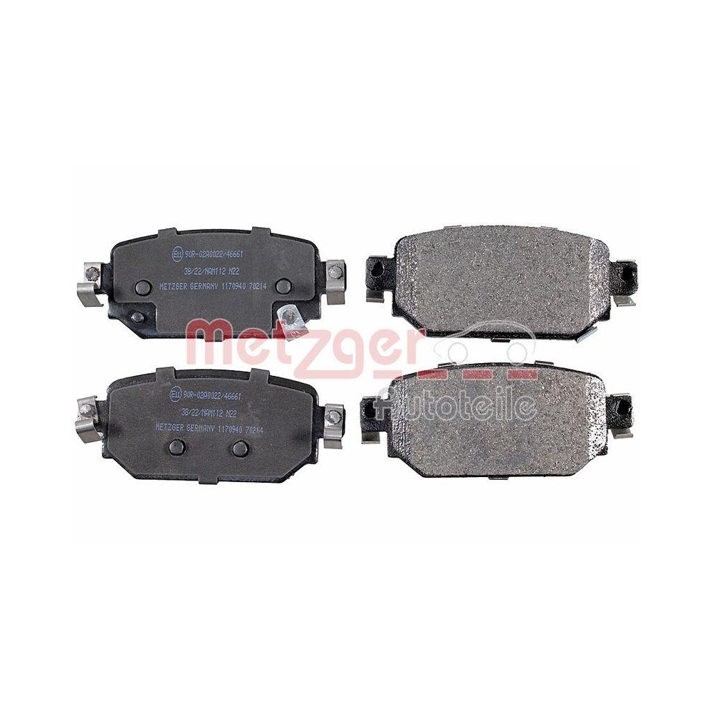 Bremsbelagsatz, Scheibenbremse METZGER 1170940 f&uuml;r MAZDA, Hinterachse