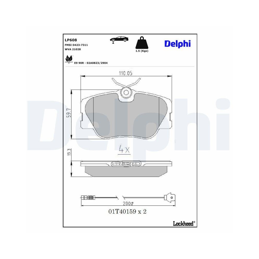 DELPHI LP608 Bremsbelagsatz, Scheibenbremse f&uuml;r MERCEDES-BENZ, Vorderachse