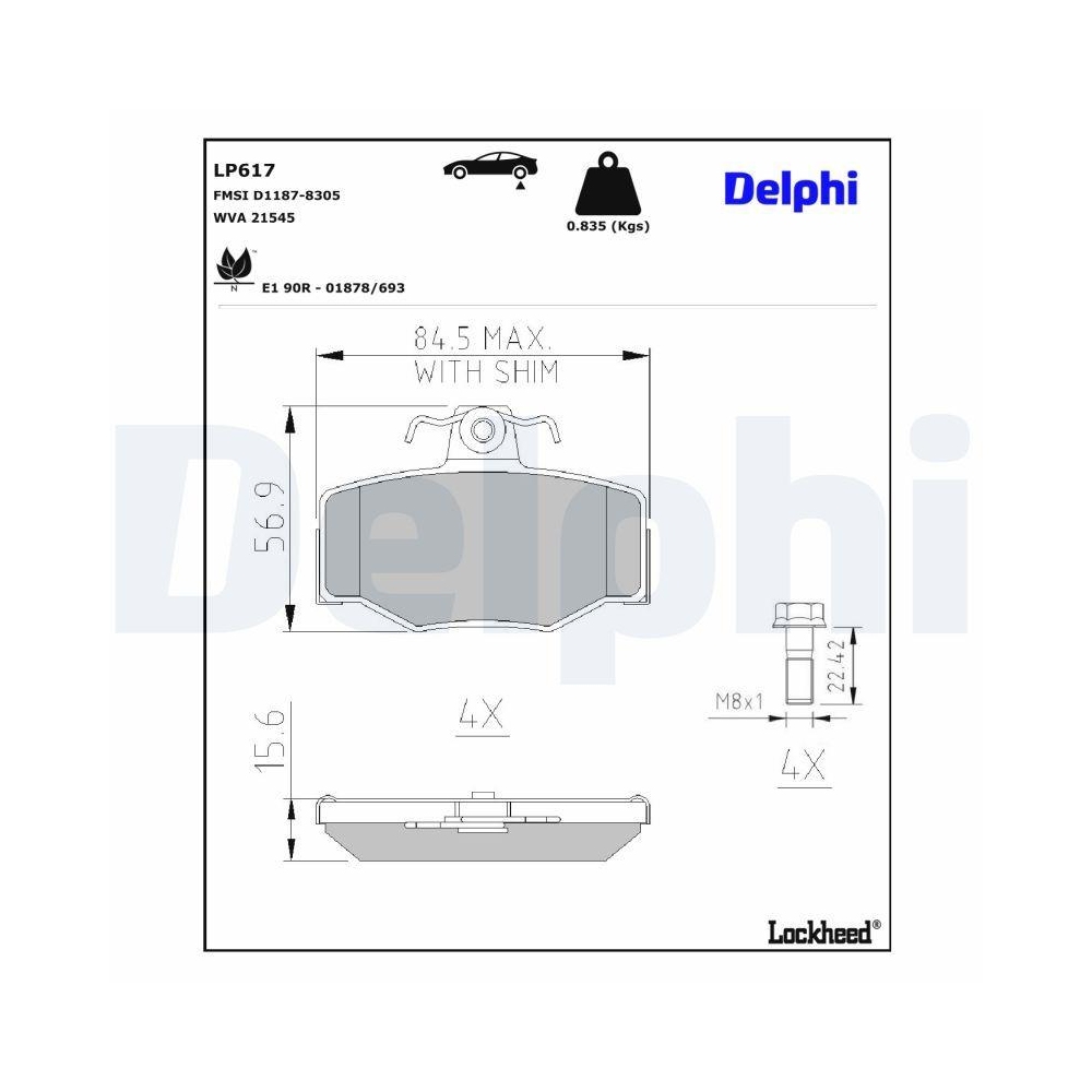 DELPHI LP617 Bremsbelagsatz, Scheibenbremse f&uuml;r NISSAN, Hinterachse