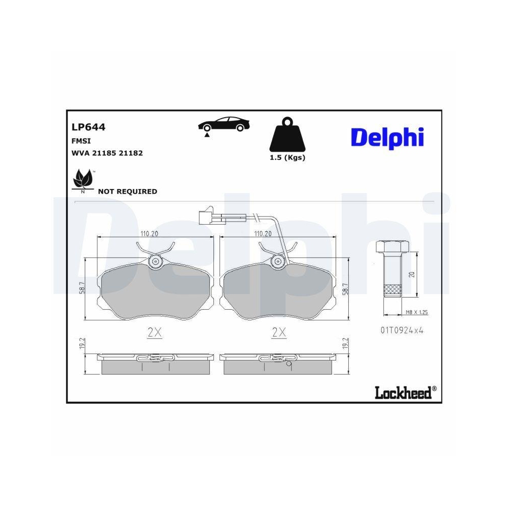 DELPHI LP644 Bremsbelagsatz, Scheibenbremse für ALFA ROMEO FIAT LANCIA