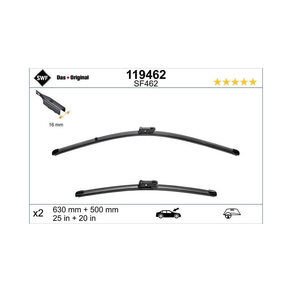 Wischblatt SWF 119462 DAS ORIGINAL SET für ALFA ROMEO AUDI PORSCHE VOLVO, vorne