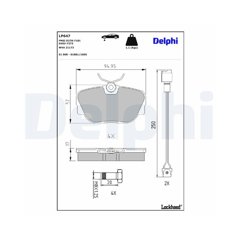 DELPHI LP647 Bremsbelagsatz, Scheibenbremse f&uuml;r BMW, Vorderachse