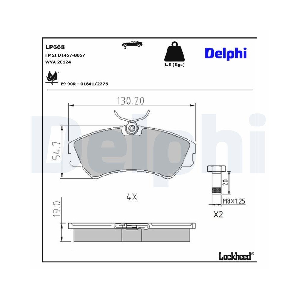 DELPHI LP668 Bremsbelagsatz, Scheibenbremse f&uuml;r VW, Vorderachse