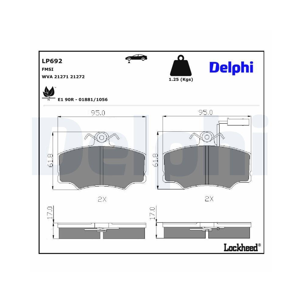 DELPHI LP692 Bremsbelagsatz, Scheibenbremse für ALFA ROMEO FIAT, Vorderachse