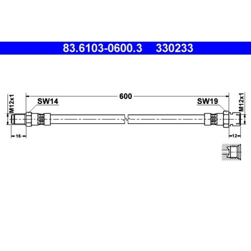 Bremsschlauch ATE 83.6103-0600.3 f&uuml;r BUESSING FORD HANOMAG HENSCHEL