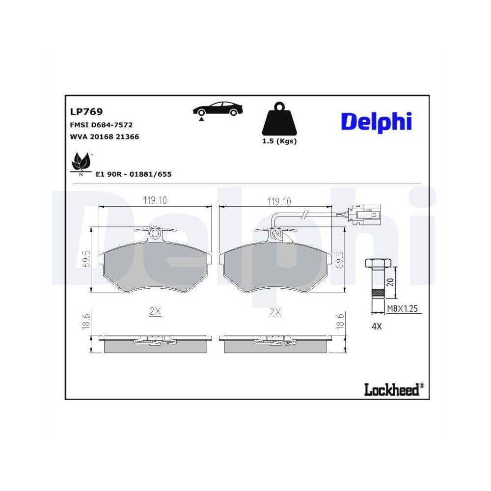DELPHI LP769 Bremsbelagsatz, Scheibenbremse f&uuml;r AUDI VW, Vorderachse
