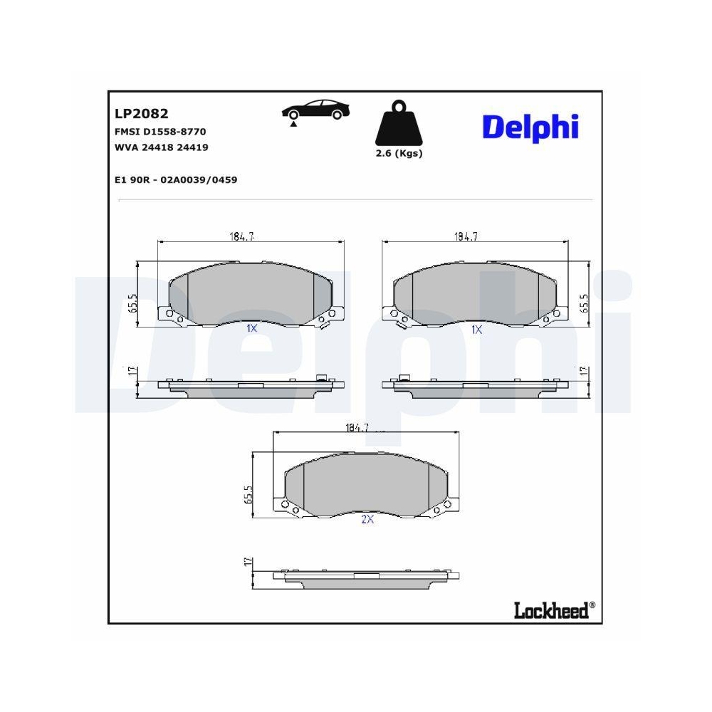 DELPHI LP2082 Bremsbelagsatz, Scheibenbremse f&uuml;r OPEL SAAB VAUXHALL, Vorderachse