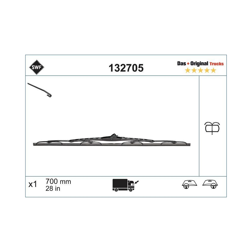 Wischblatt SWF 132705 DAS ORIGINAL TRUCKS für MERCEDES-BENZ SCANIA VOLVO, vorne