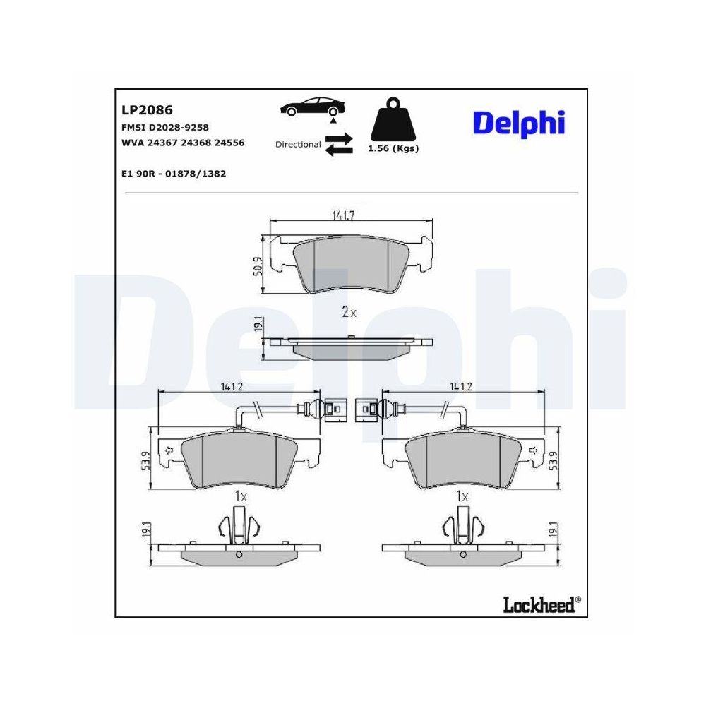 DELPHI LP2086 Bremsbelagsatz, Scheibenbremse f&uuml;r VW, Hinterachse