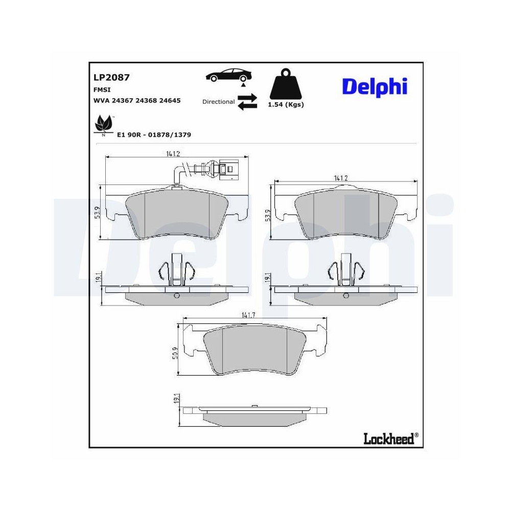 DELPHI LP2087 Bremsbelagsatz, Scheibenbremse f&uuml;r VW, Hinterachse