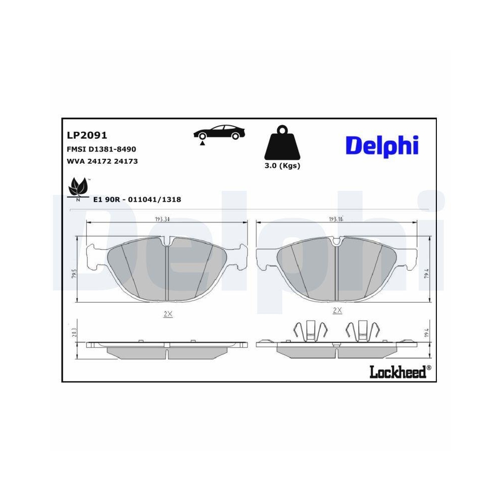 DELPHI LP2091 Bremsbelagsatz, Scheibenbremse f&uuml;r BMW, Vorderachse