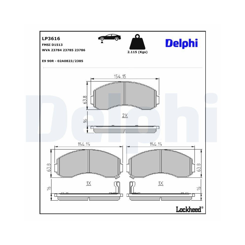 DELPHI LP3616 Bremsbelagsatz, Scheibenbremse f&uuml;r KIA, Vorderachse