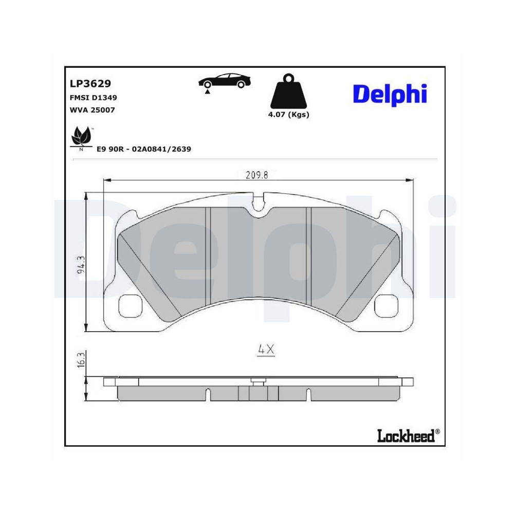 DELPHI LP3629 Bremsbelagsatz, Scheibenbremse f&uuml;r PORSCHE, Vorderachse