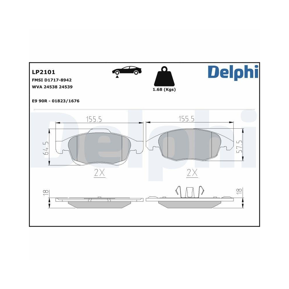 DELPHI LP2101 Bremsbelagsatz, Scheibenbremse f&uuml;r CITRO&Euml;N PEUGEOT DS, Vorderachse