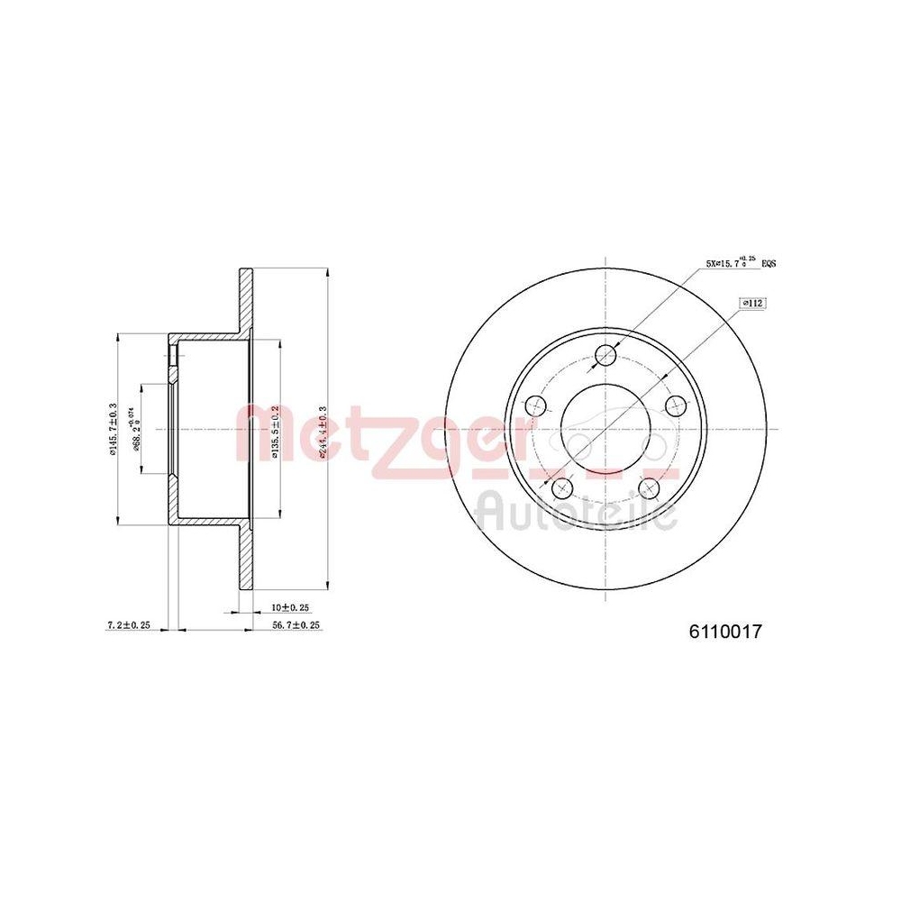 Bremsscheibe METZGER 6110017 für VAG, Hinterachse