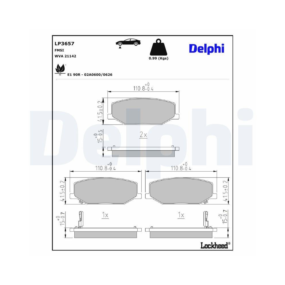 DELPHI LP3657 Bremsbelagsatz, Scheibenbremse f&uuml;r SUZUKI, Vorderachse