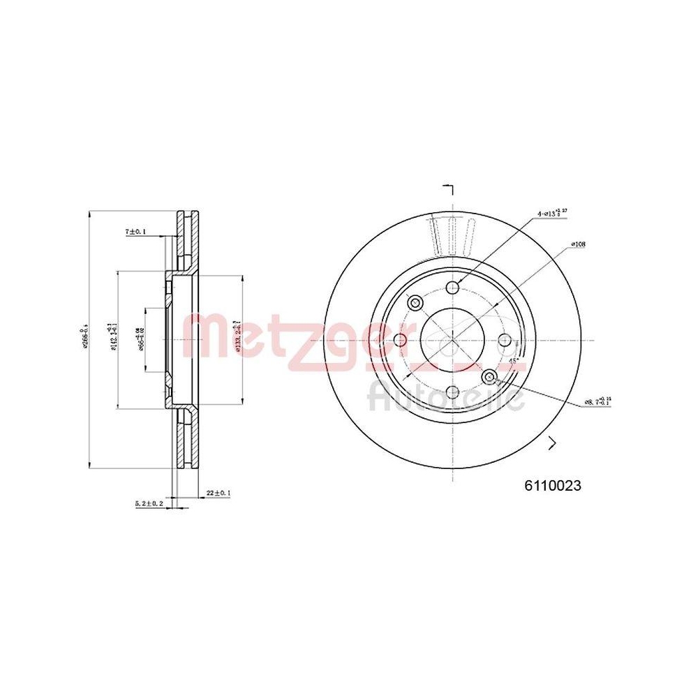 Bremsscheibe METZGER 6110023 GREENPARTS f&uuml;r CITRO&Euml;N PEUGEOT GENERAL MOTORS