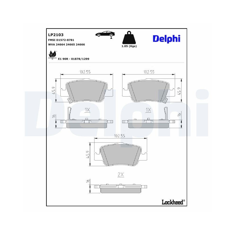 DELPHI LP2103 Bremsbelagsatz, Scheibenbremse f&uuml;r TOYOTA, Hinterachse