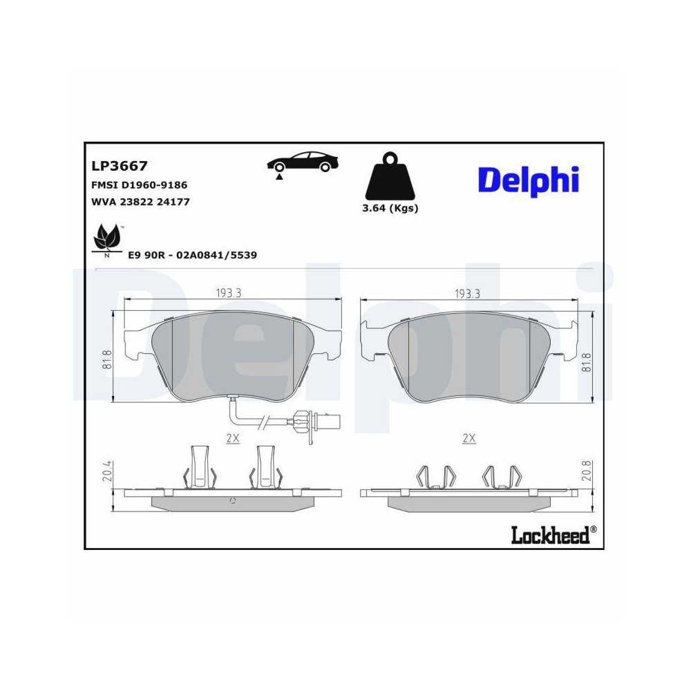 DELPHI LP3667 Bremsbelagsatz, Scheibenbremse f&uuml;r BENTLEY, Vorderachse