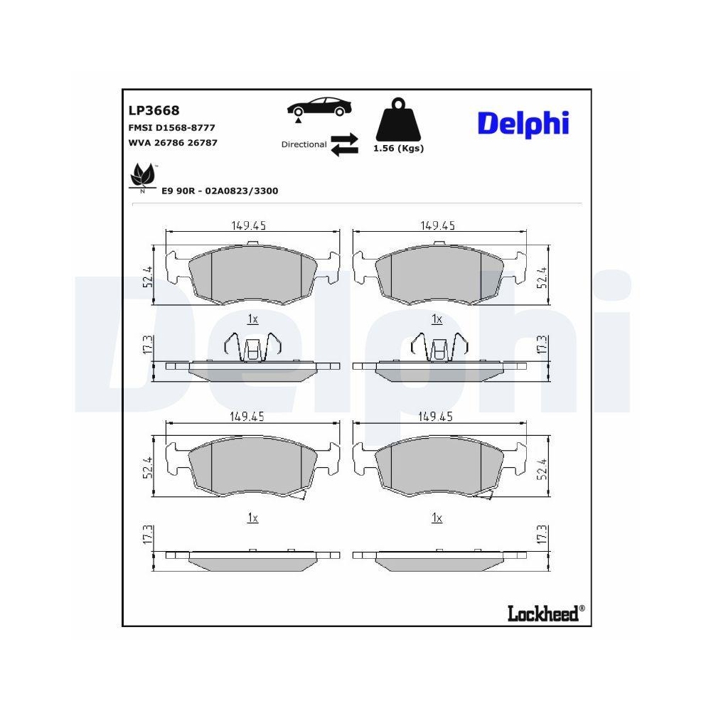 DELPHI LP3668 Bremsbelagsatz, Scheibenbremse f&uuml;r FIAT LANCIA, Vorderachse