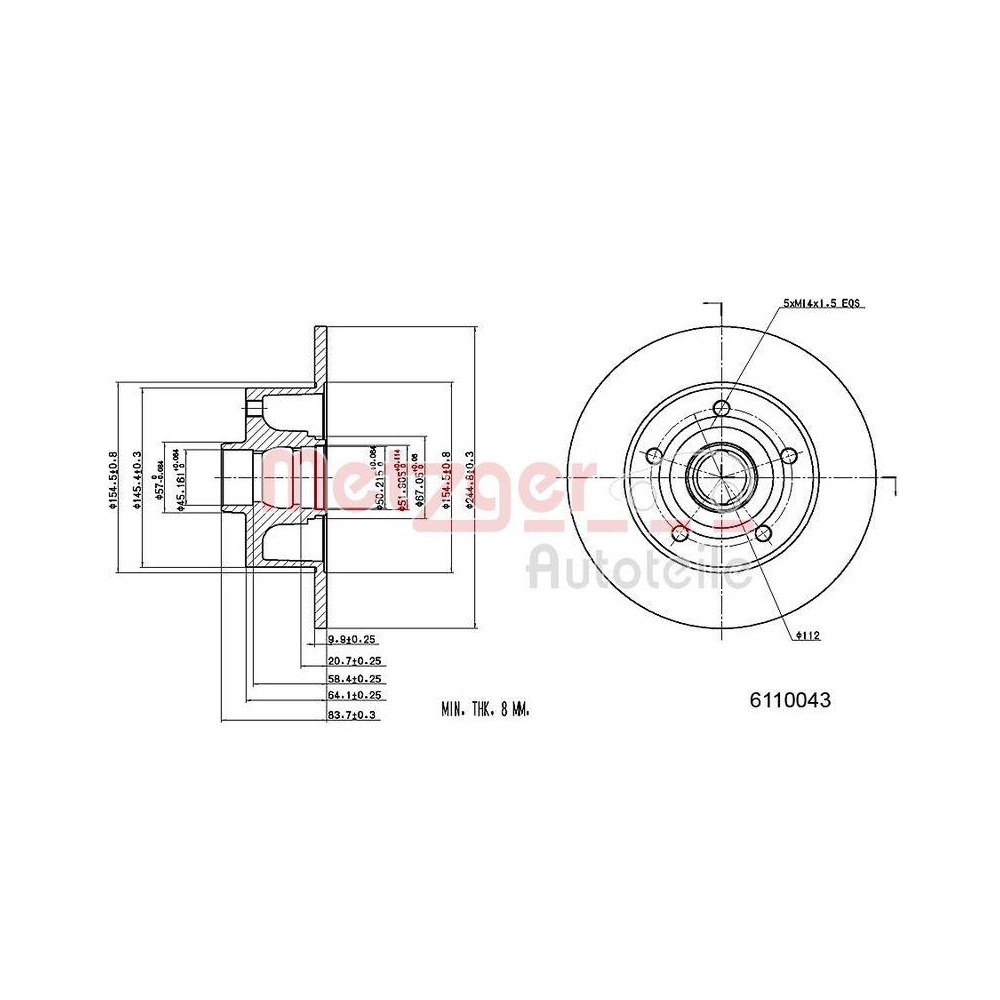Bremsscheibe METZGER 6110043 GREENPARTS für VAG LAGONDA, Hinterachse