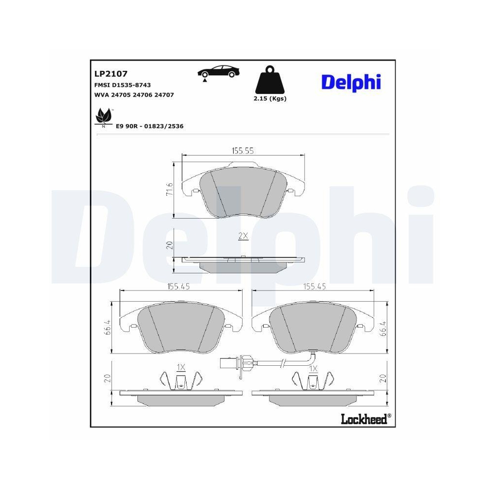DELPHI LP2107 Bremsbelagsatz, Scheibenbremse f&uuml;r AUDI, Vorderachse