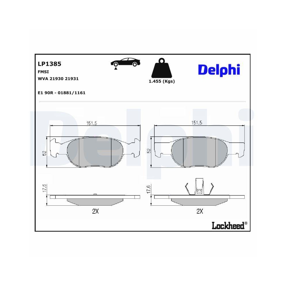 DELPHI LP1385 Bremsbelagsatz, Scheibenbremse f&uuml;r FIAT, Vorderachse