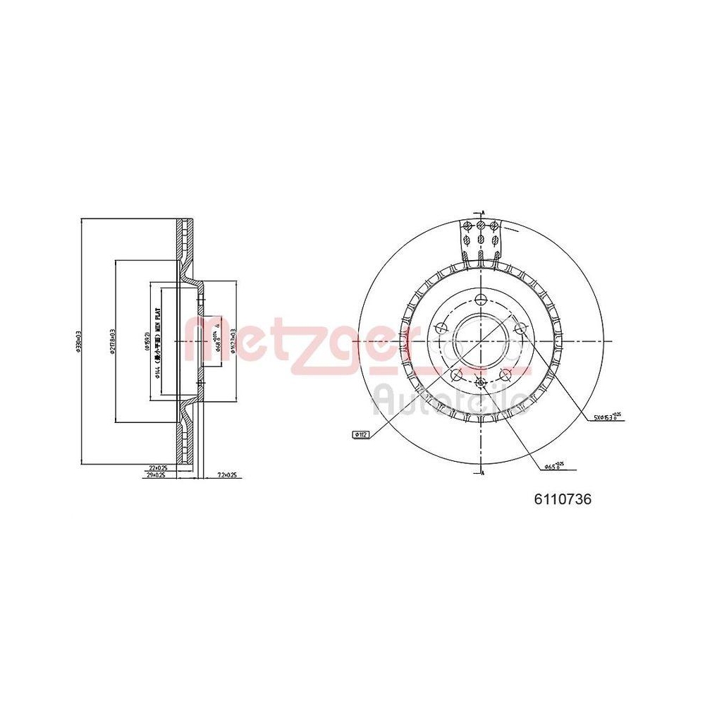 METZGER AUTOTEILE 6110736 2 St&uuml;ck Bremsscheiben GREENPARTS f&uuml;r AUDI PORSCHE VW