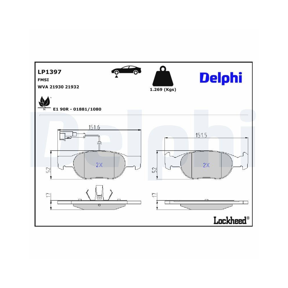 DELPHI LP1397 Bremsbelagsatz, Scheibenbremse für ALFA ROMEO FIAT LANCIA