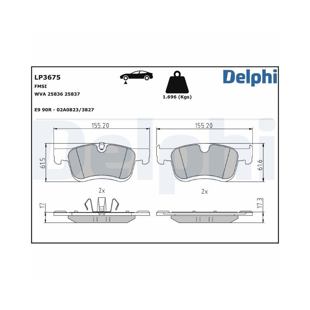 DELPHI LP3675 Bremsbelagsatz, Scheibenbremse f&uuml;r CITRO&Euml;N OPEL PEUGEOT TOYOTA