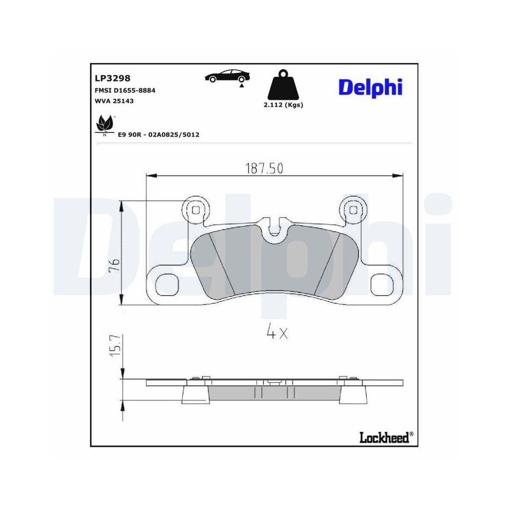 DELPHI LP3298 Bremsbelagsatz, Scheibenbremse f&uuml;r PORSCHE, Hinterachse